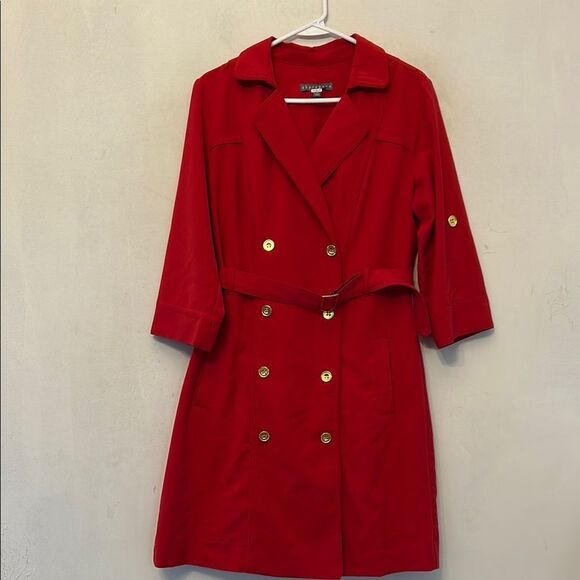 Sharagano Red Trench Coat with Belted Waist and gold buttons Size 10 EUC - Picture 1 of 9